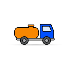 Fuel tanker truck color icon. Side view cartoon symbol, vector.