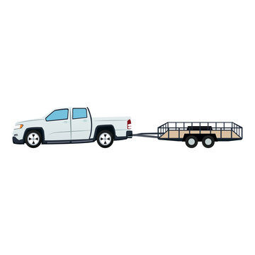 pickup truck and dump trailer work transport vector illustration