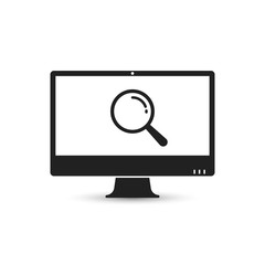 Search on computer vector icon with magnifier symbol on screen.