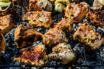Meat prepared on a grill. Top view