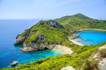 Fototapeta na wymiar A panorama of Porto Timoni beach in Corfu, Greece