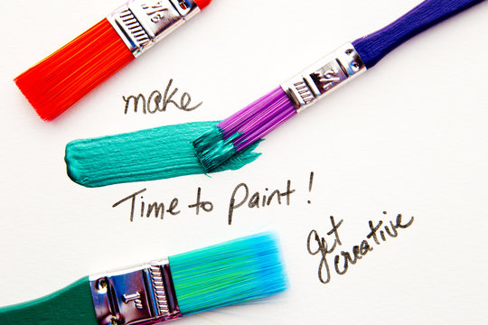 Get Creative, Time to Paint - paint with paint brushes on white background
