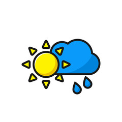 Weather icon, sun with clouds and rain icon, vector.