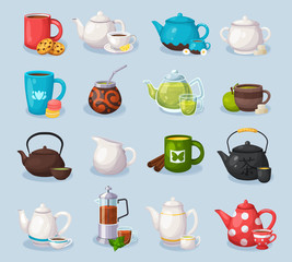 Colorful vector tea icons set