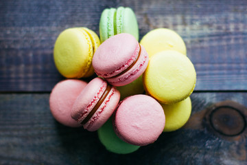 Homemade tasty macaroni cookies on a wooden base.
