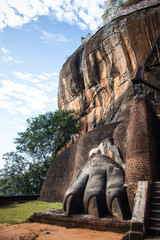 One of the giant paws decorating the gate to Sigiriya fortress at the top of Lion's rock, Sri Lanka.