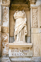 Statue of Sophia (Wisdom) in front of Library of Celsus, Ephesus, Turkey