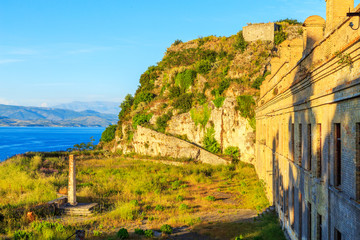 Fototapeta premium View of a tower in Kerkyra fortress, Corfu Town, Greece