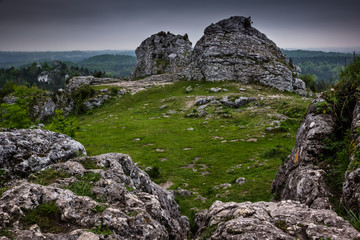 Limestone rocks in nature reserve mountain Zborow in Jura Krakowsko-Czestochowskiej, Poland