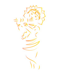 Obraz premium Krishna. Janmastami. The birth of Krishna. Silhouette of a deity. Sketch.