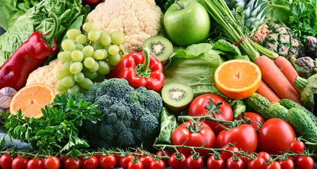 Assorted raw organic vegetables and fruits