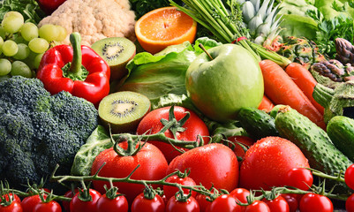 Assorted raw organic vegetables and fruits