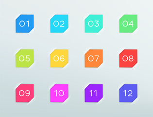 Number Bullet Points In Square Vector Frames 1 to 12