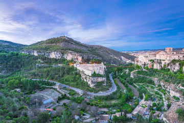 Fototapeta na wymiar Vista over valley with Cuenca town on hilltop,Spain