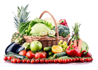 Assorted raw organic vegetables and fruits