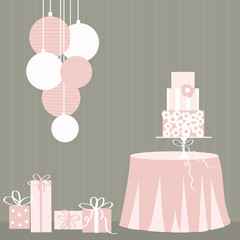 Wedding cake on table.  Vector illustration.