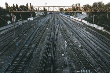 Naklejka premium Railroad tracks near train station