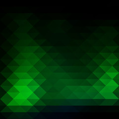 Glowing neon green rows of triangles background, square