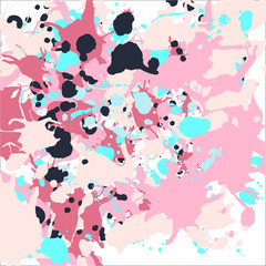 Pink turquoise black ink splashes background square