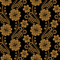 Floral seamless pattern in traditional russian style. Khokhloma painting. Vector Illustration