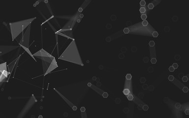 Abstract polygonal space low poly dark background, 3d rendering