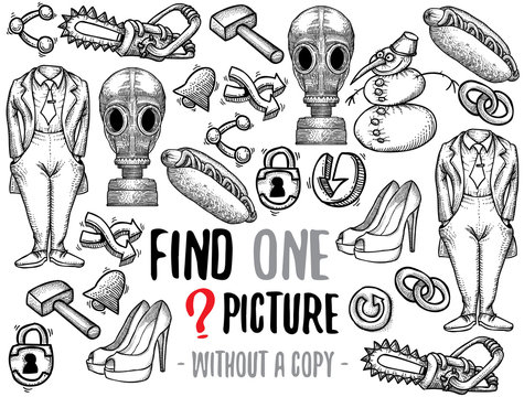 Find one picture without a copy. Educational game for children with cartoon characters. Characters ready for colouring.