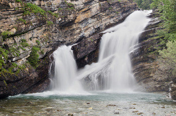 Cameron Falls waterfall in Waterton Lakes National Park, Alberta, Canada.