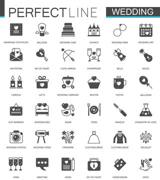 Black classic web Wedding marriage icons set.