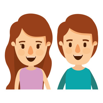 colorful caricature front view half body couple children vector illustration