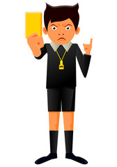 Soccer referee holding a yellow card for warning vector image