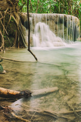 Amazing beautiful waterfall is Erawan waterfall in Erawan National Park, Kanchanaburi, Thailand