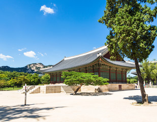 A pagoda in Gyeongbokgung palace, Seoul main royal palace in South Korea capital city