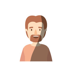 light color shading caricature half body man with moustache and beard vector illustration