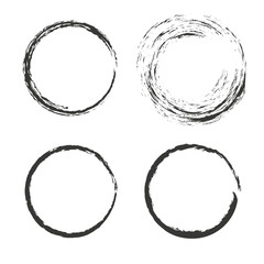 Set of 4 isolated grunge frames, black circles round border in different chalk styles - 155241553