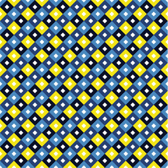 Seamless swatch - square or rhombus ornaments in diagonal way and vivid colors - blue, dark blue, yellow and black colors with white squares in center of each one