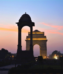 Illuminated India Gate during evening in Delhi, India