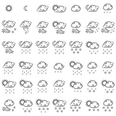 Set of  forty two forecast black outline weather icons