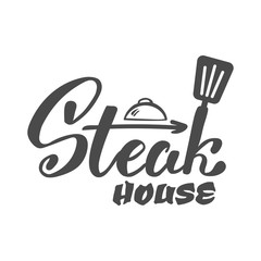 Hand lettering logo.Steak house label, logo and emblem vector templates isolated on white background. Steak house restaurant menu design element.