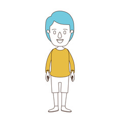 caricature color sections and blue hair of full body guy with hairstyle looking to front vector illustration