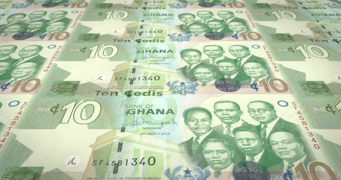 Banknotes of ten Ghanaian cedis of Ghana, cash money, loop