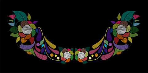 Embroidery tulip flower designs. Collection of quilted elements for patches and stickers.