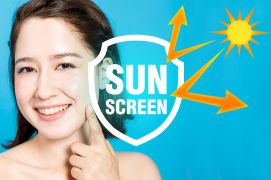 beautiful girl and sunscreen, UV protection.