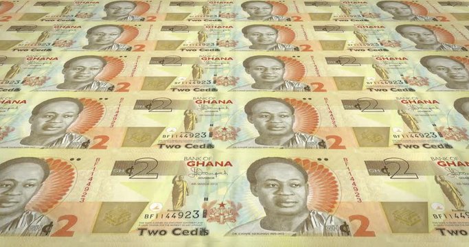 Banknotes of two Ghanaian cedis of Ghana, cash money, loop