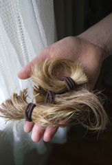 Naklejka premium Blonde Ponytail Left After a Haircut