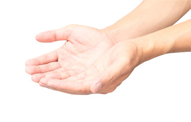 Man empty hands open on white background with clipping path
