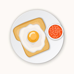 Toast with eggs and beans. Breakfast vector illustration