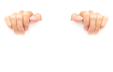 Hand holding blank white paper for advertise text