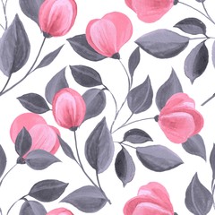Fototapeta premium Floral seamless pattern. Watercolor background with pink flowers 62