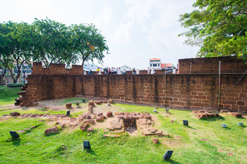 Ruins of Portuguese fortress  in Melaka town - obrazy, fototapety, plakaty
