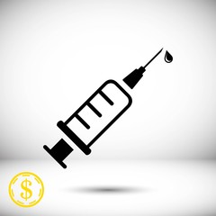 Injection syringe flat icon vector for medical apps and websites